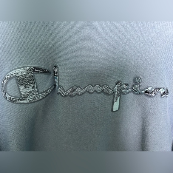 Champion Reverse Weave Hoodie Sweatshirt Blue Embroidered Spellout- Size S - Picture 4 of 4